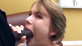 In this interracial scene, an inexperienced teen slut takes on a massive black dick, deepthroating and fucking her wet pussy until she's moaning in pleasure